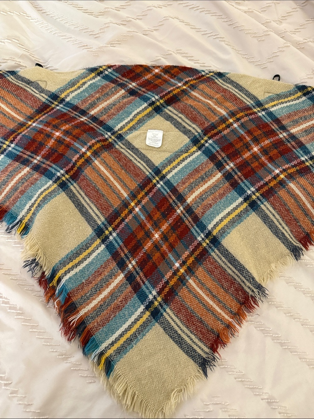 Plaid Toggle Poncho in Rust, Teal & Cream - Picture 11 of 14